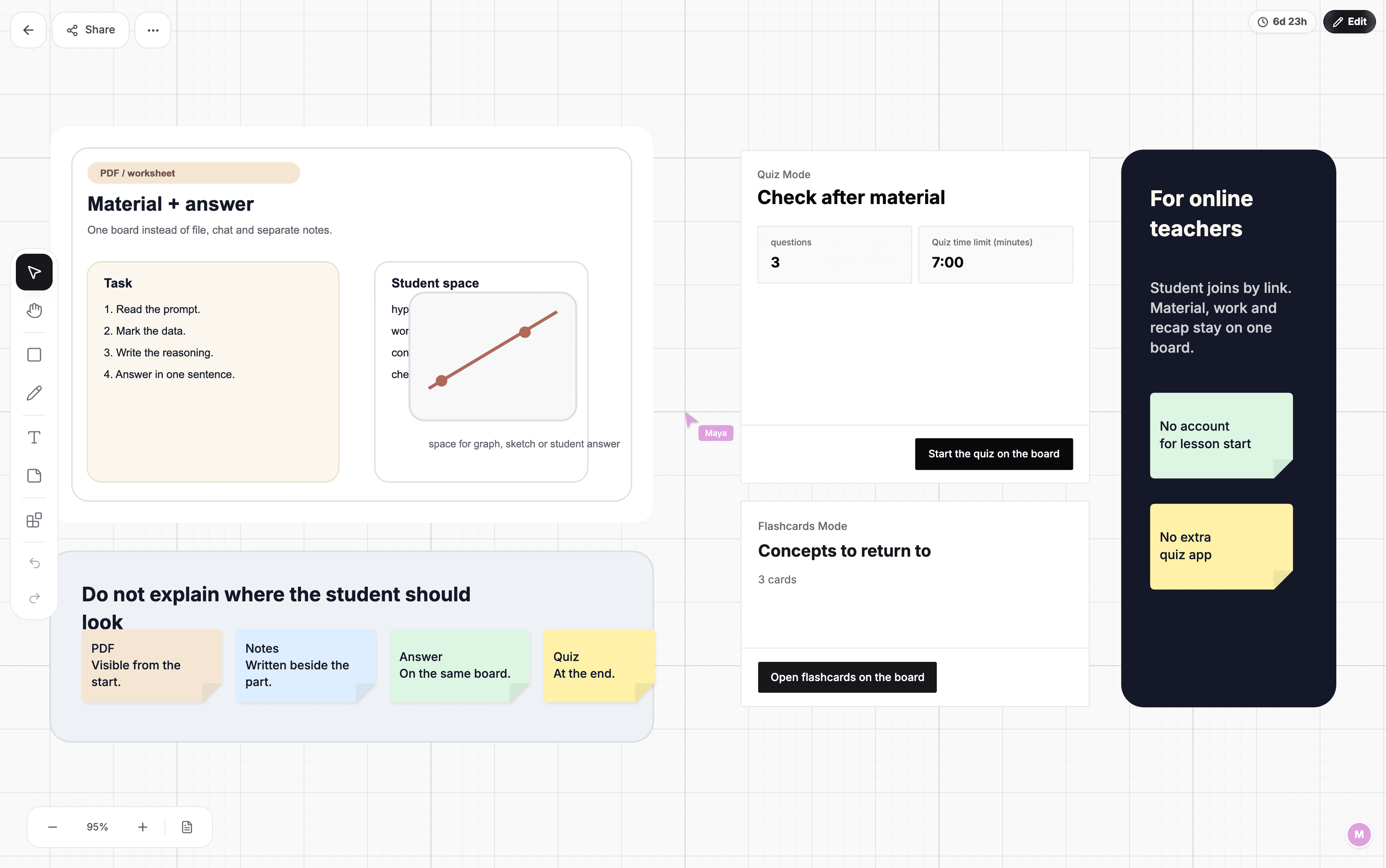 A PDF worksheet with annotations and a worked solution on Lucyboard
