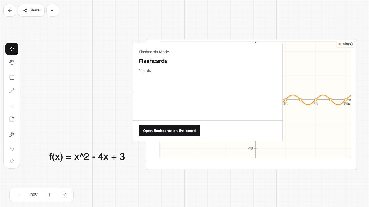 Lucyboard Education — tablica z quizem, fiszkami i wykresem.